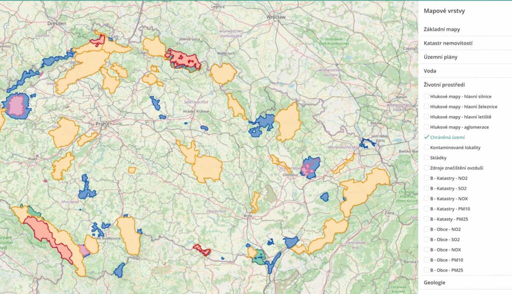 Chráněná uzemí ČR mapa GEOPAS.cz