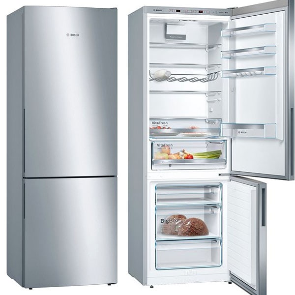 Nerezová lednice s mrazákem Bosch stříbrná KGE49AICA vnitřní uspořádání