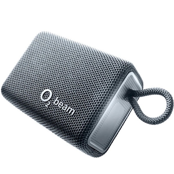 Bluetooth reproduktor O2 Beam v šedé barvě s kompaktním designem, ideální pro poslech hudby doma i na cestách