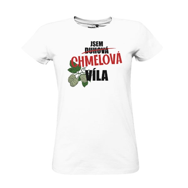 pivní dárky pro ženy, vtipné pivní tričko dámské bílé, chmelová víla
