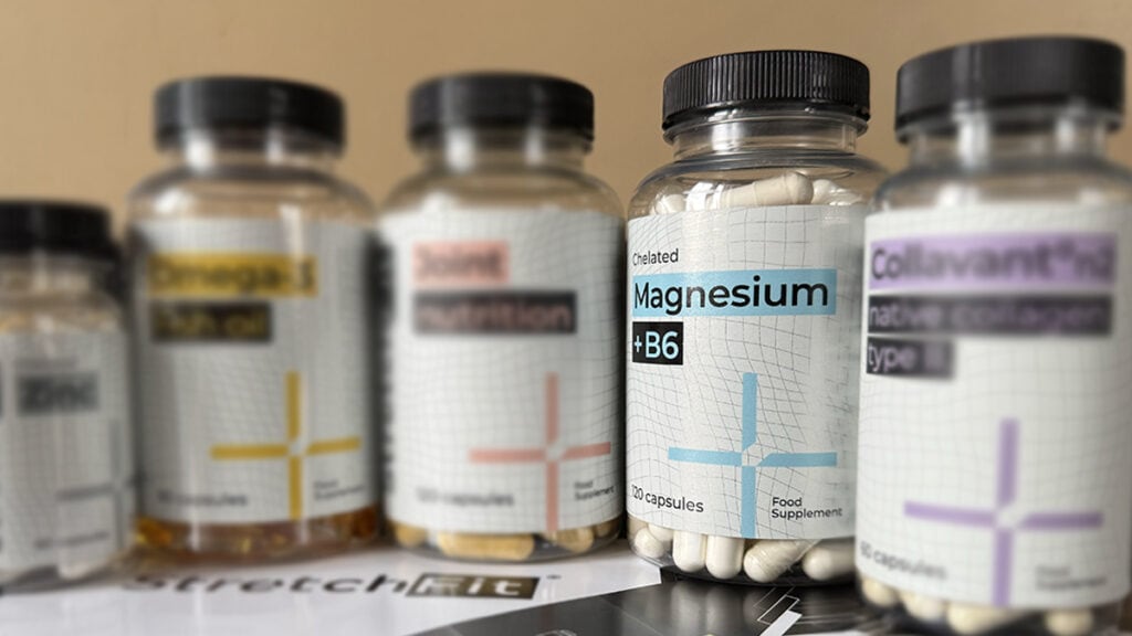 Magnesium Chelát + B6 StretchFit recenze – detailní pohled na balení doplňku stravy určeného pro podporu svalů a nervové soustavy.
