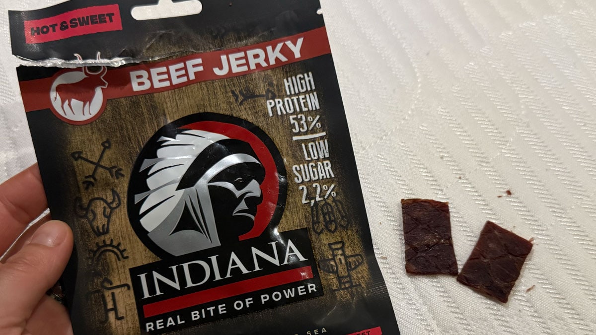 Beef Jerky hot and sweet od Indiana Jerky - balení 25 g - sušené hovězí maso, recenze e-shopu jerky-shop.cz