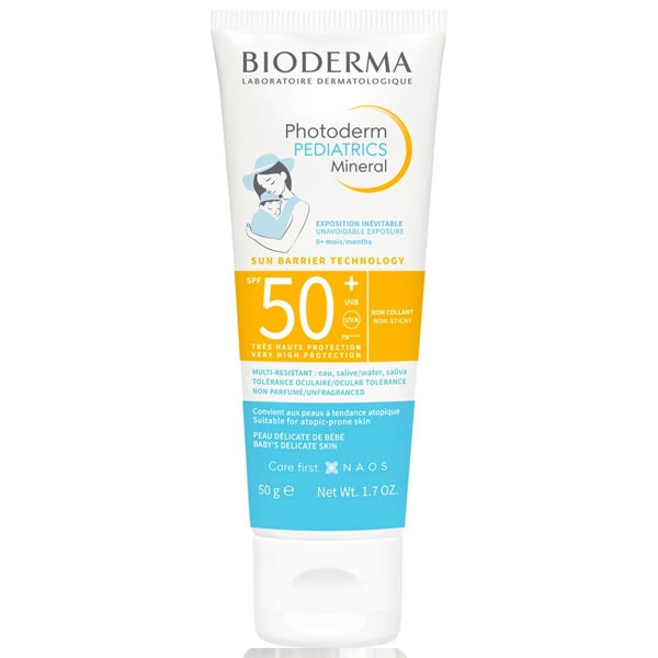 Bezpečný vhodný opalovací krém pro malé děti Bioderma Photoderm Pediatrics Mineral SPF50+ 50 g
